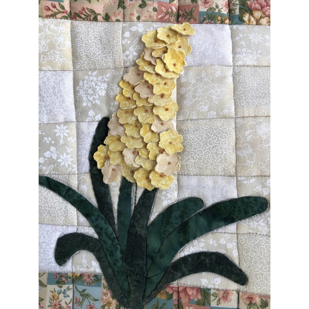 Hand Made Quilted Wall Hanging Floral 13-3/4” x 13-5/8” - Picture 2 of 5